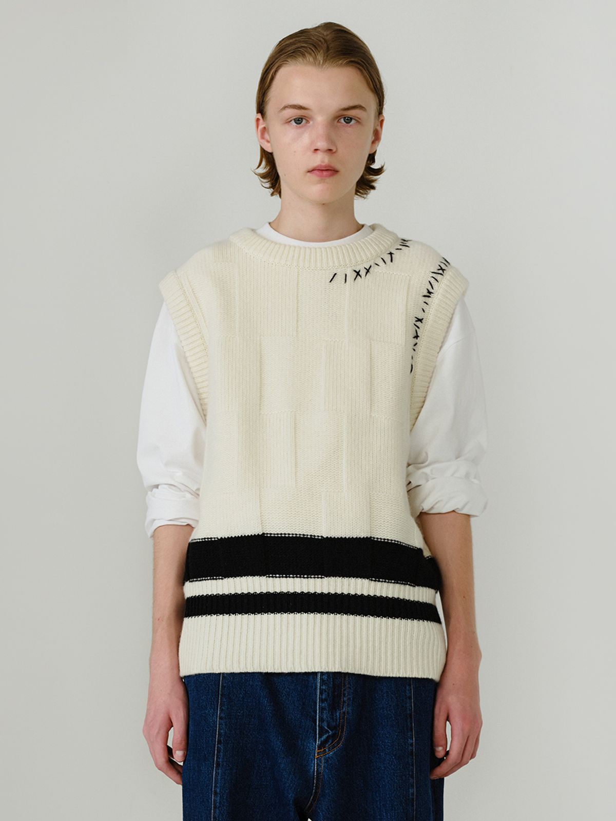 이에이(IEY) JAGG STITCH KNIT VEST Ivory