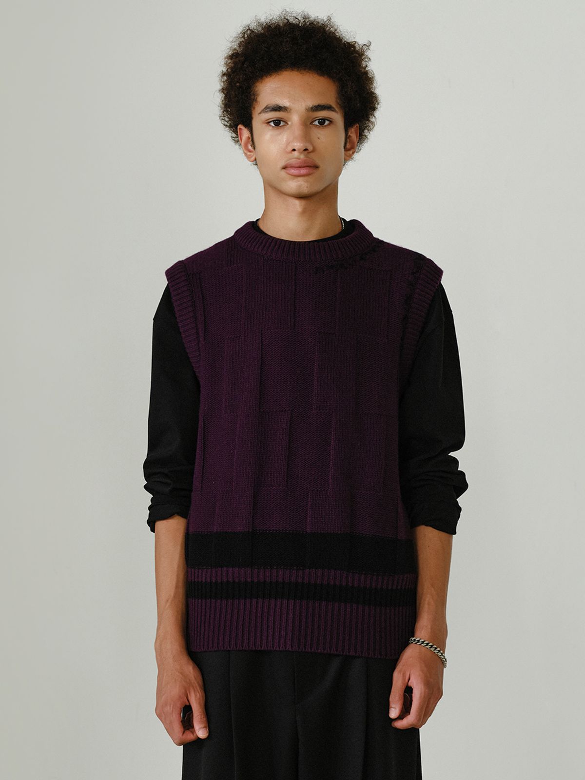 이에이(IEY) JAGG STITCH KNIT VEST Purple