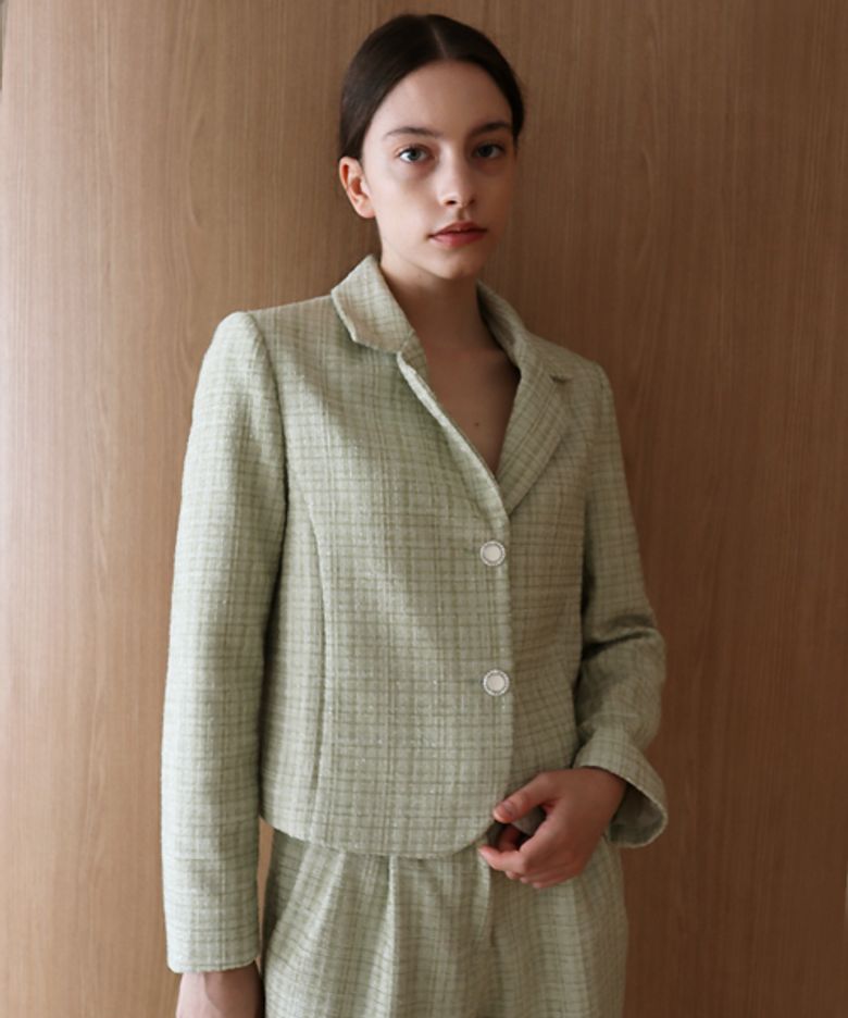 트위드2 글리터 크롭 옐로그린 자켓 _ Tweed2 Glitter Crop Y-GN JK
