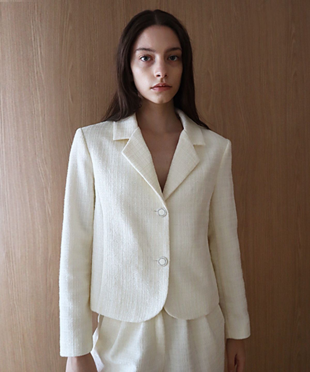 데미지니모닉(DAMAGE MNEMONIC) 트위드2 글리터 크롭 아이보리 자켓 _ Tweed2 Glitter Crop IV JK