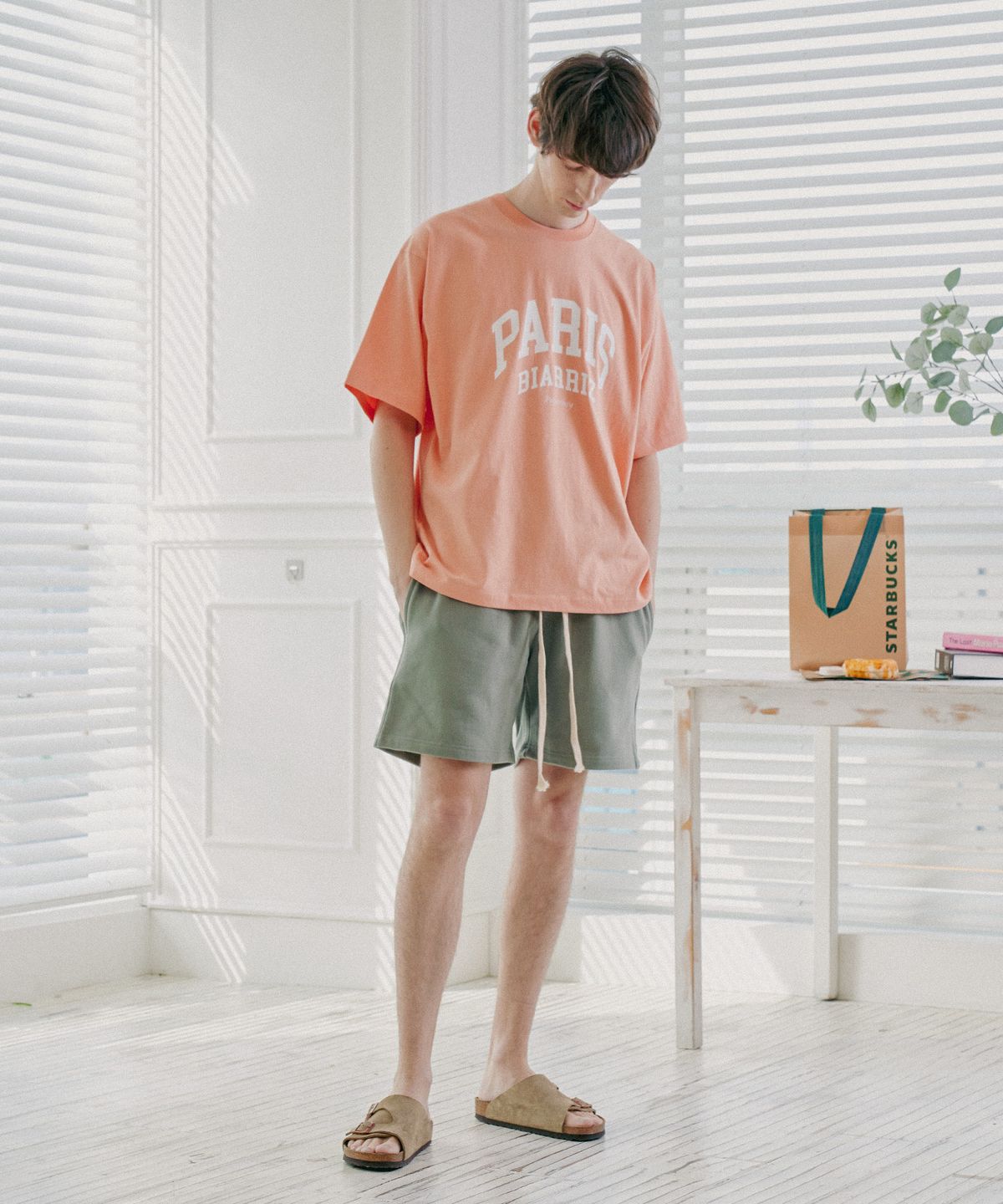 페이퍼보이(PAPERBOY) 시그니처 헤비 하프팬츠-올리브