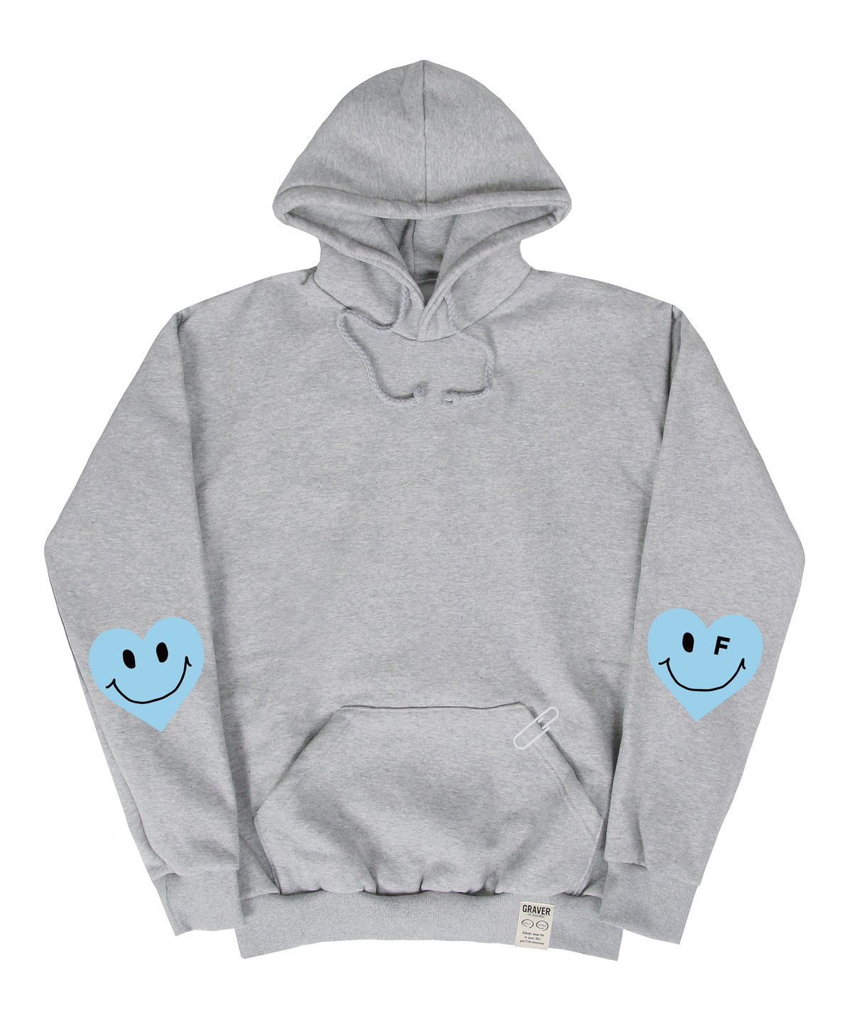 그레이버(GRAVER) [UNISEX]엘보우 스카이블루 하트스마일 후드티_그레이
