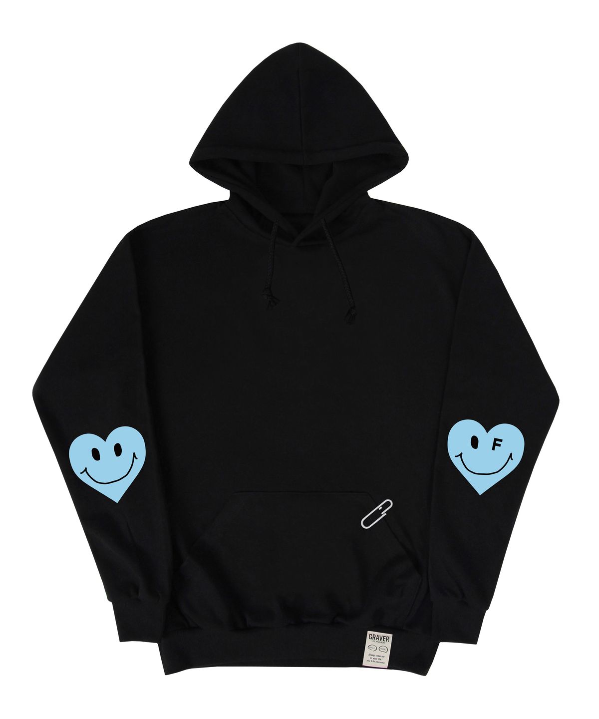 그레이버(GRAVER) [UNISEX]엘보우 스카이블루 하트스마일 후드티_블랙