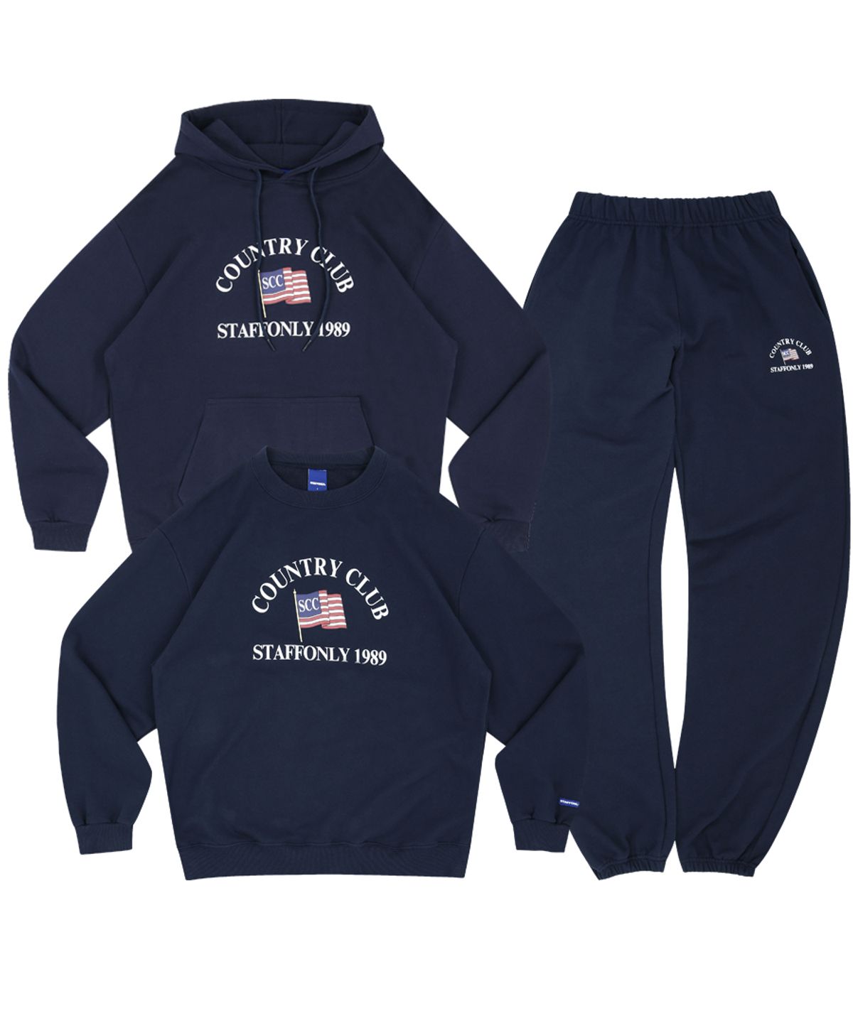 스텝온리(STAFFONLY) [SET] CLUB 1989 SWEATS SET UP (NAVY)