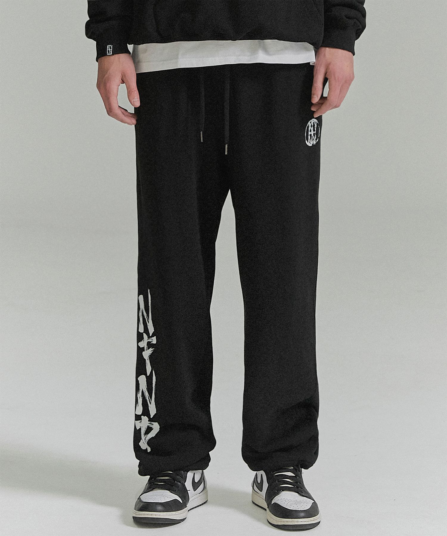 デニム・ジーパン NOT4NERD Brush NFND Logo String Sweat Pants Black PT043BK MUSINSA | NOT4NERD Brush NFND Logo String Sweat Pants - Black