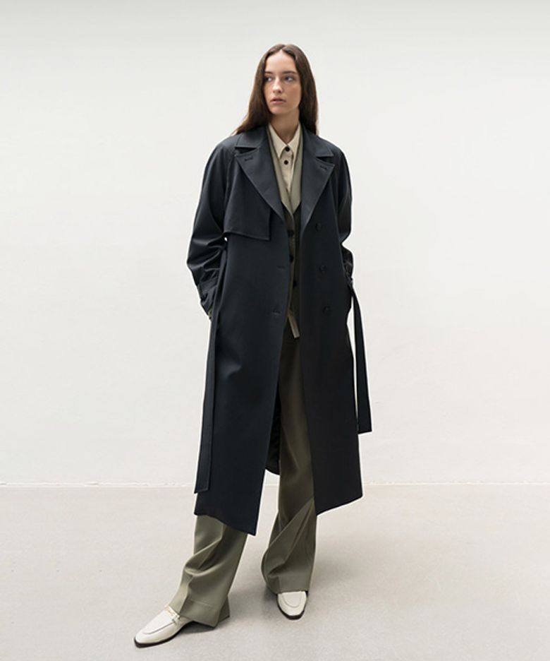 BACK SHIRRING TRENCH CT (D/GREEN)