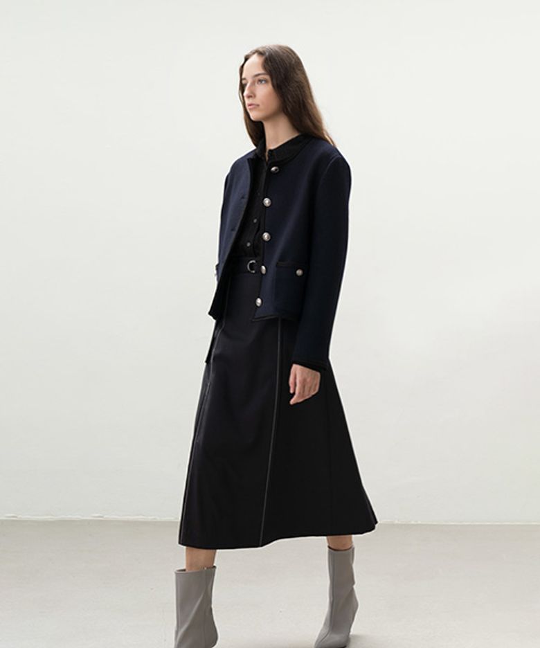 COLLARLESS TWEED JK (NAVY)