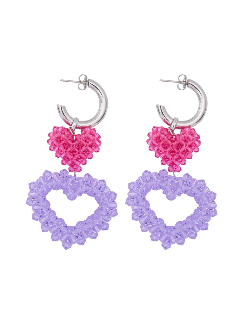 Double Heart Beads Earrings (Lavender)