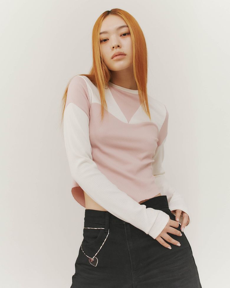 [LOVE LINE T-SHIRTS ] 하트 절개 골지 긴팔티셔츠 (PK)