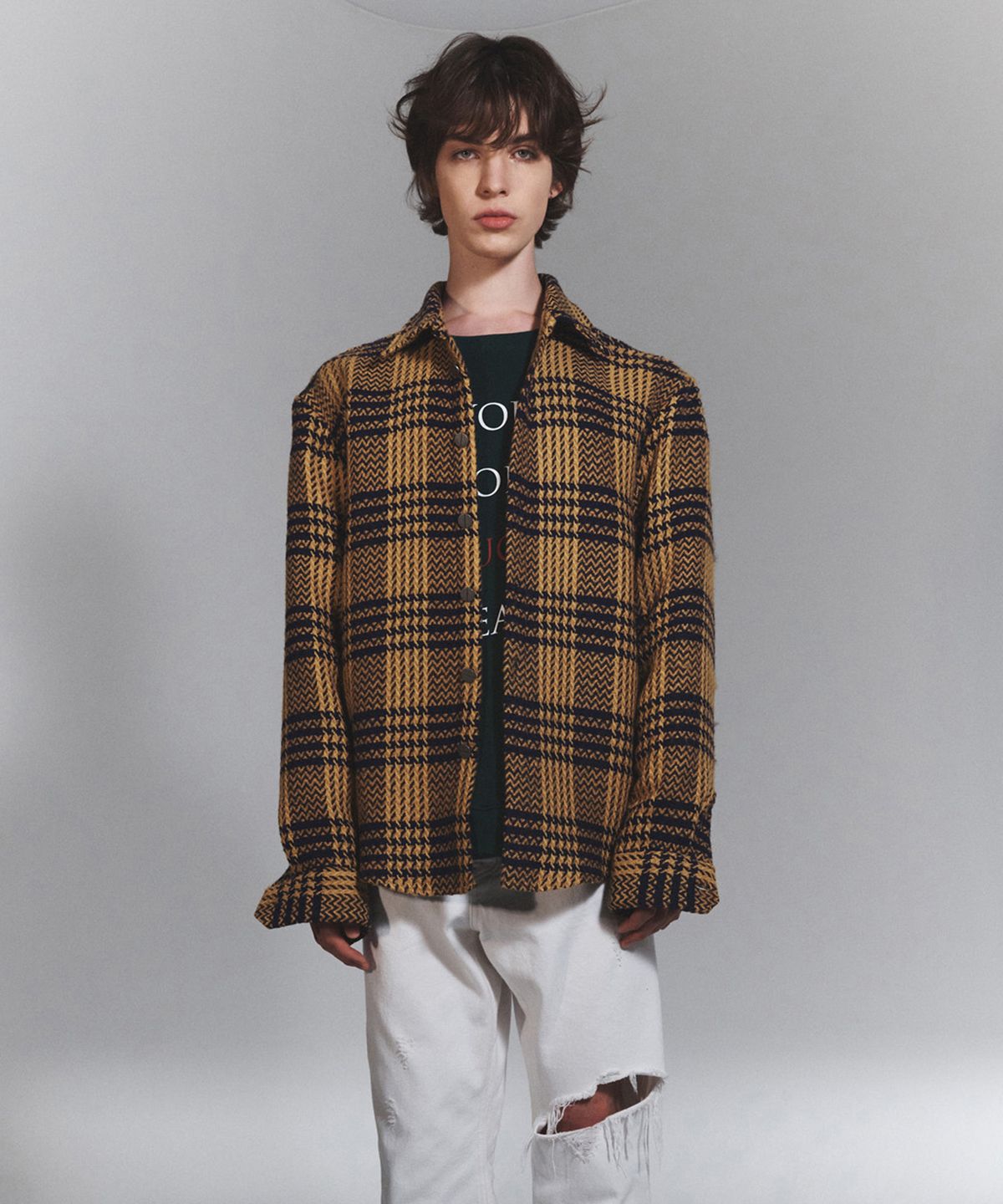 나이트플로우(NIGHT FLOW) Classic Checked Wool Shirt (YELLOW)