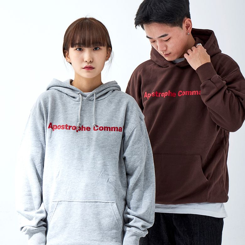 베이직 풀 네임 로고 후디 (그레이/레드)