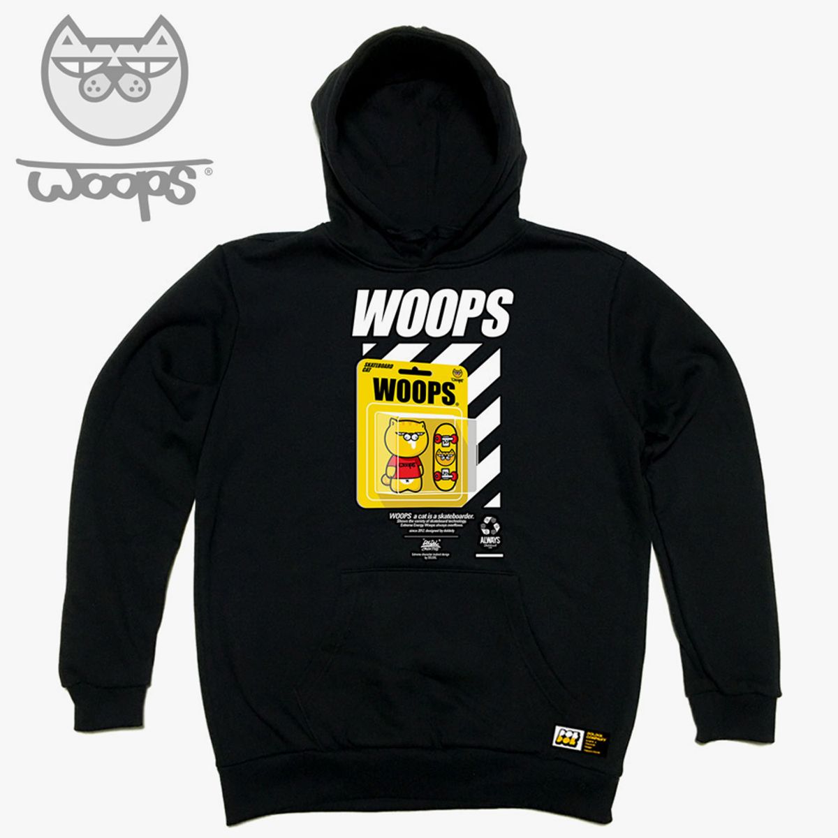 돌돌(DOLDOL) WOOPS_HOODY_85 스케이트보드 고양이 웁스 캐릭터 그래픽 후드티 후디