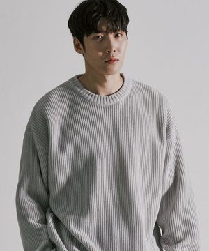 소프트 필링 세미오버 라운드 니트 그레이