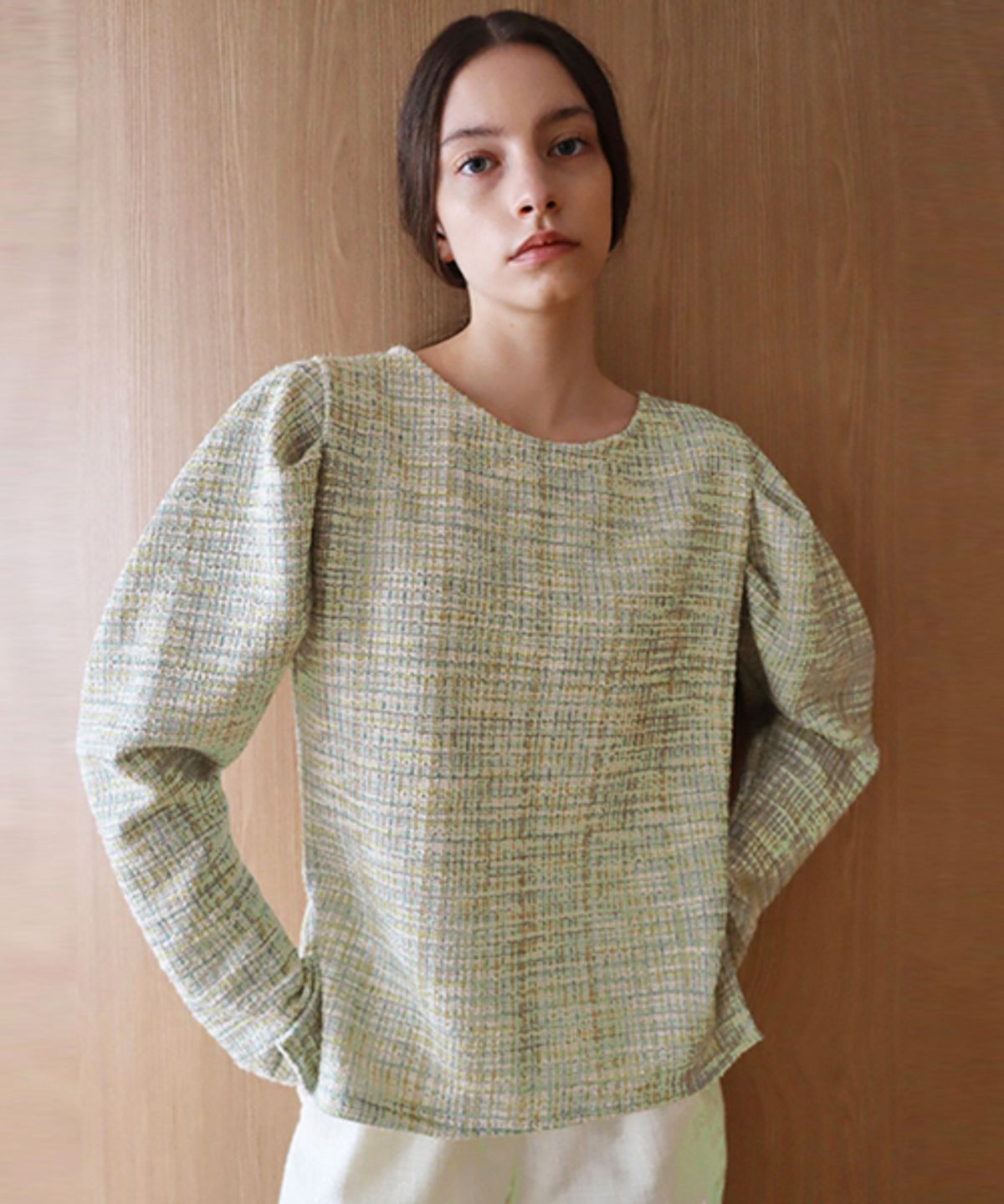데미지니모닉(DAMAGE MNEMONIC) 트위드 퍼프 그린 티셔츠_Tweed Puff Green TS