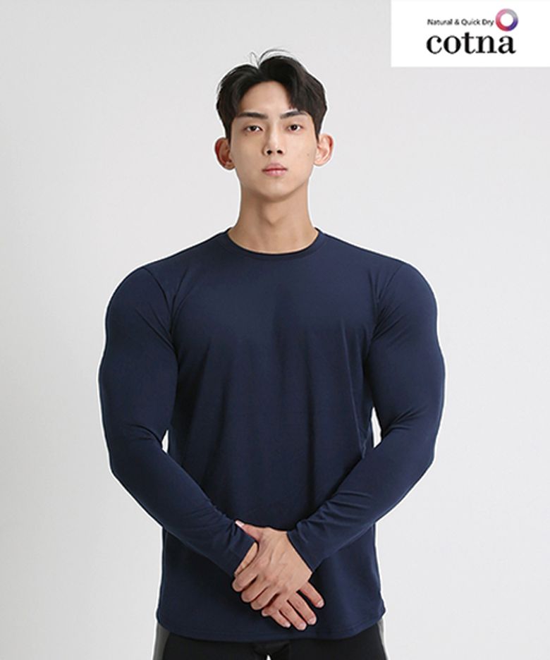 프리미엄 무지 머슬핏 긴팔티 (네이비)
