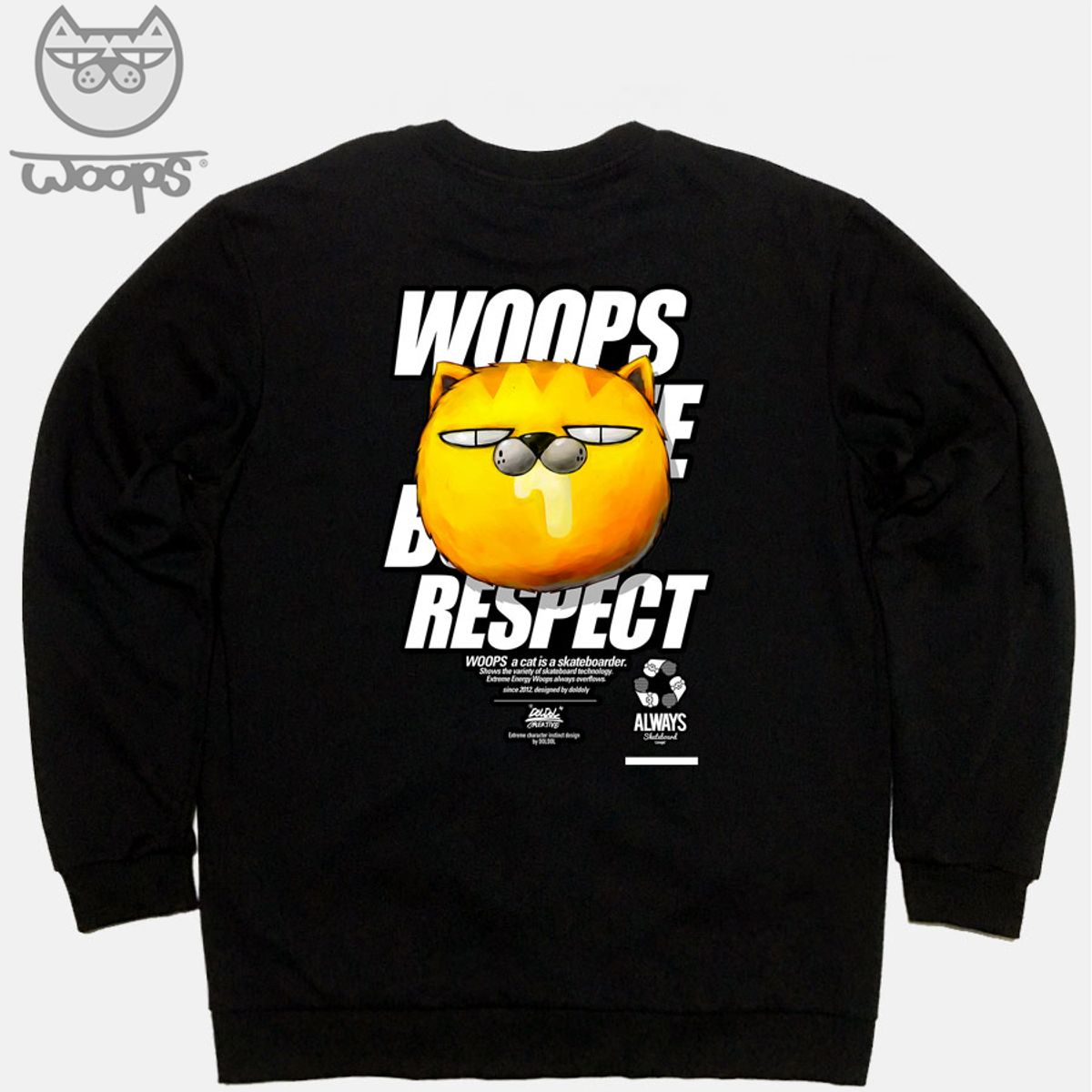 돌돌(DOLDOL) WOOPS-MTM-97 스케이트보드 고양이 웁스 캐릭터 맨투맨 긴팔티