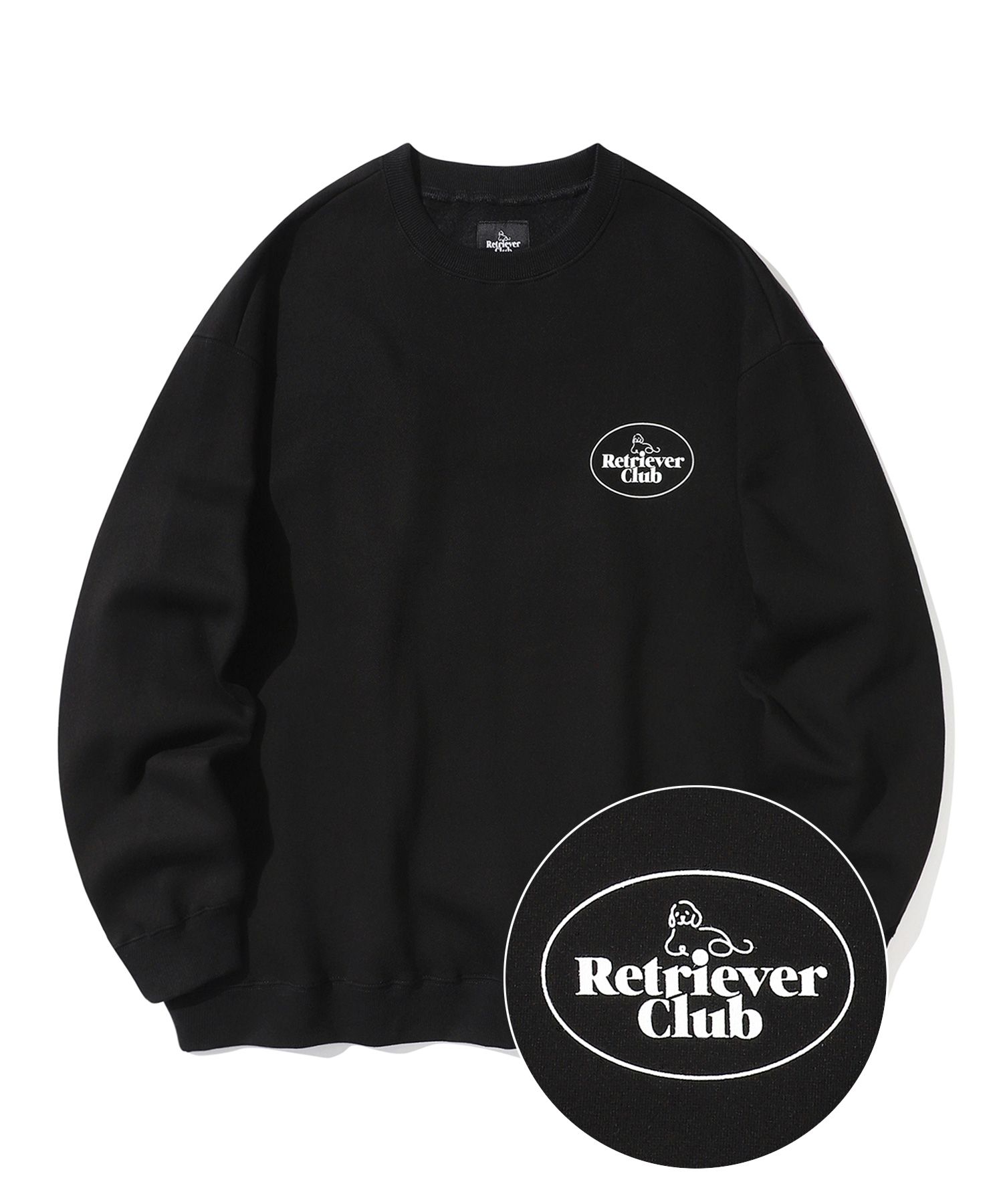 MUSINSA | RETRIEVER CLUB CIRCLE LOGO CREWNECK [BLACK]