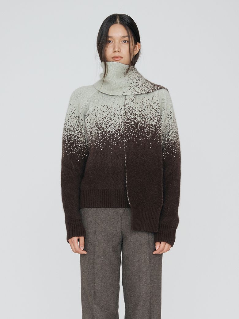GRADATION JACQUARD MUFFLER - MINT BROWN