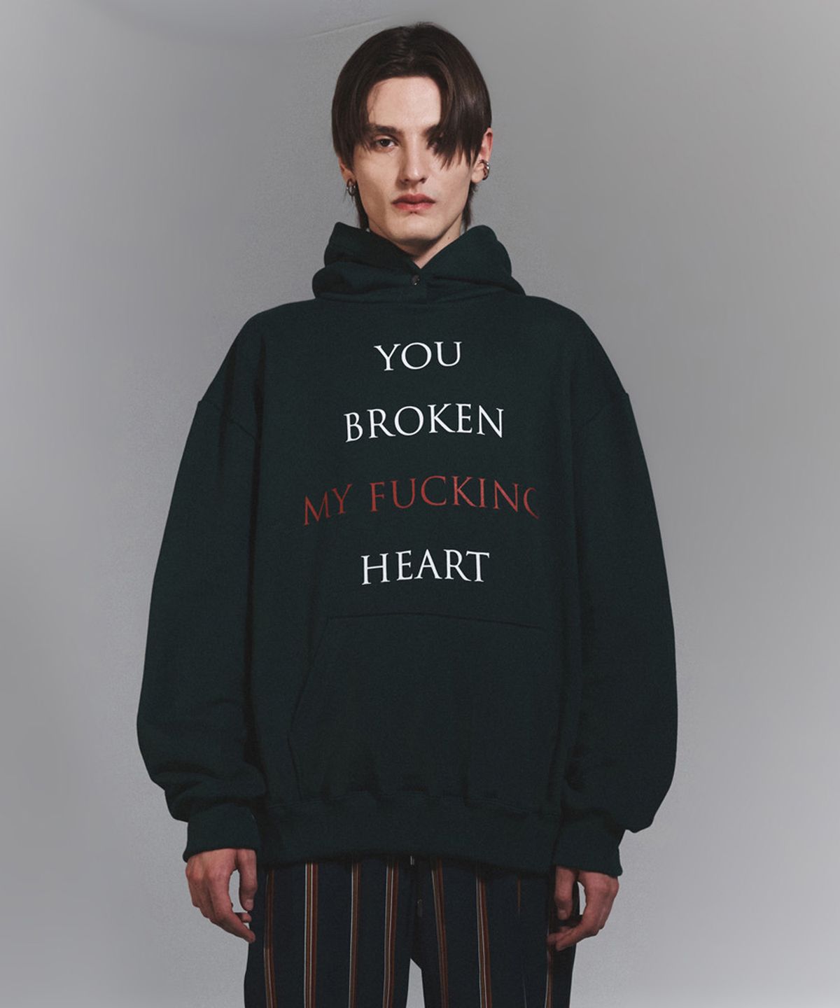 나이트플로우(NIGHT FLOW) You Broken My Fucking Heart Hoodie (GREEN)
