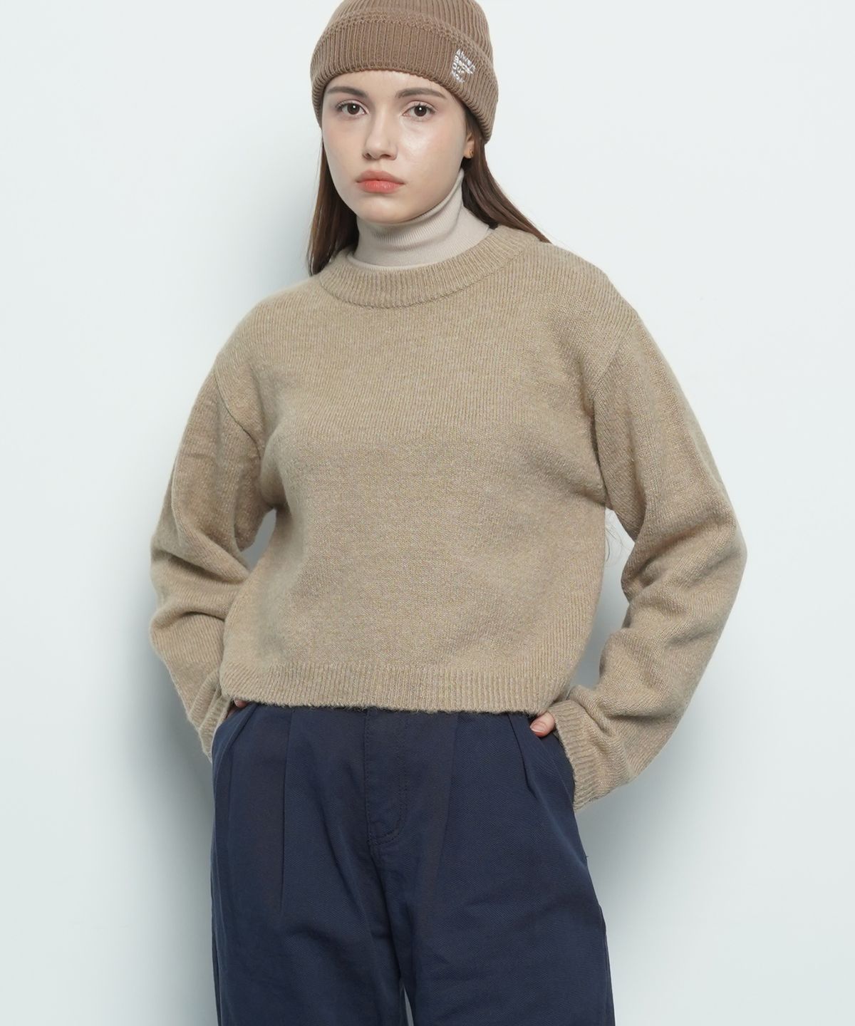 에이본(THE-ABON) W17 alpaca crop knit beige