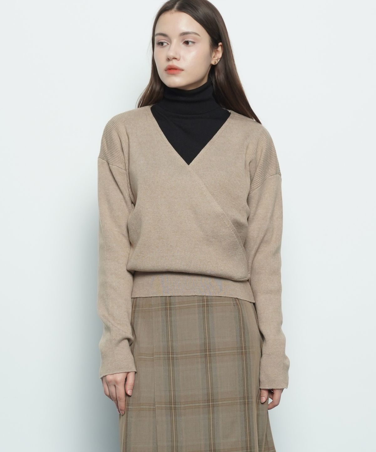 에이본(THE-ABON) W39 rap knit darkbeige
