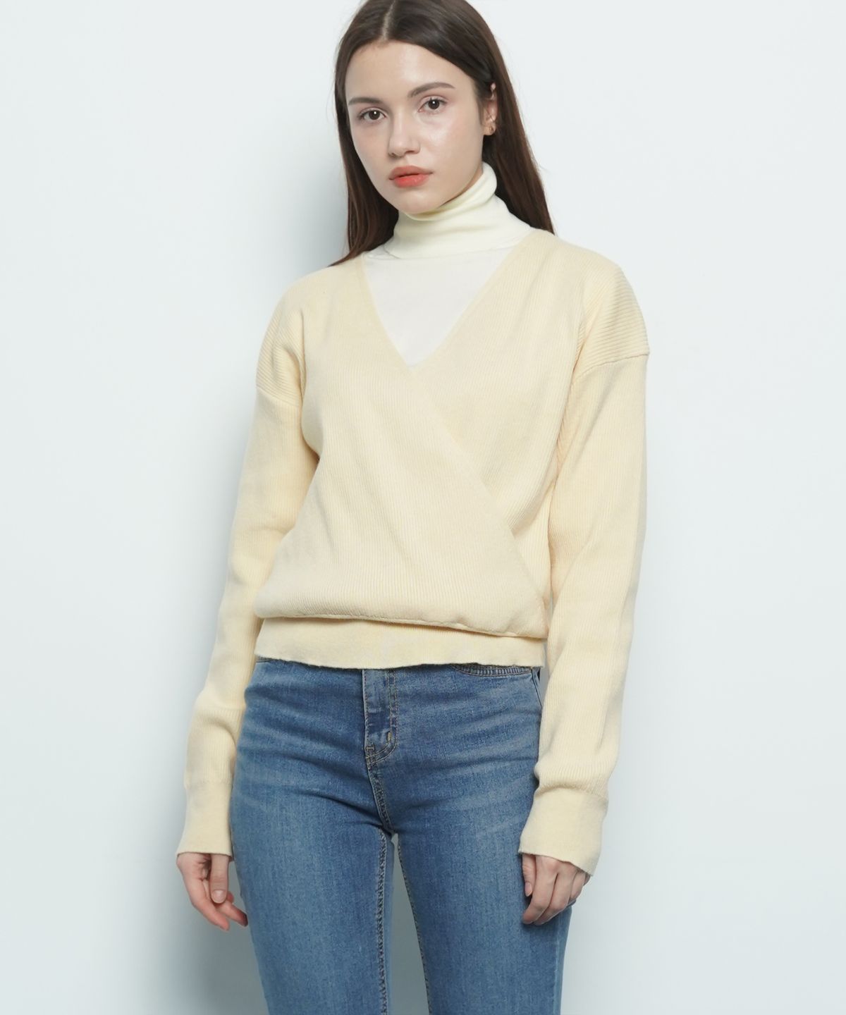 에이본(THE-ABON) W39 rap knit lightbeige