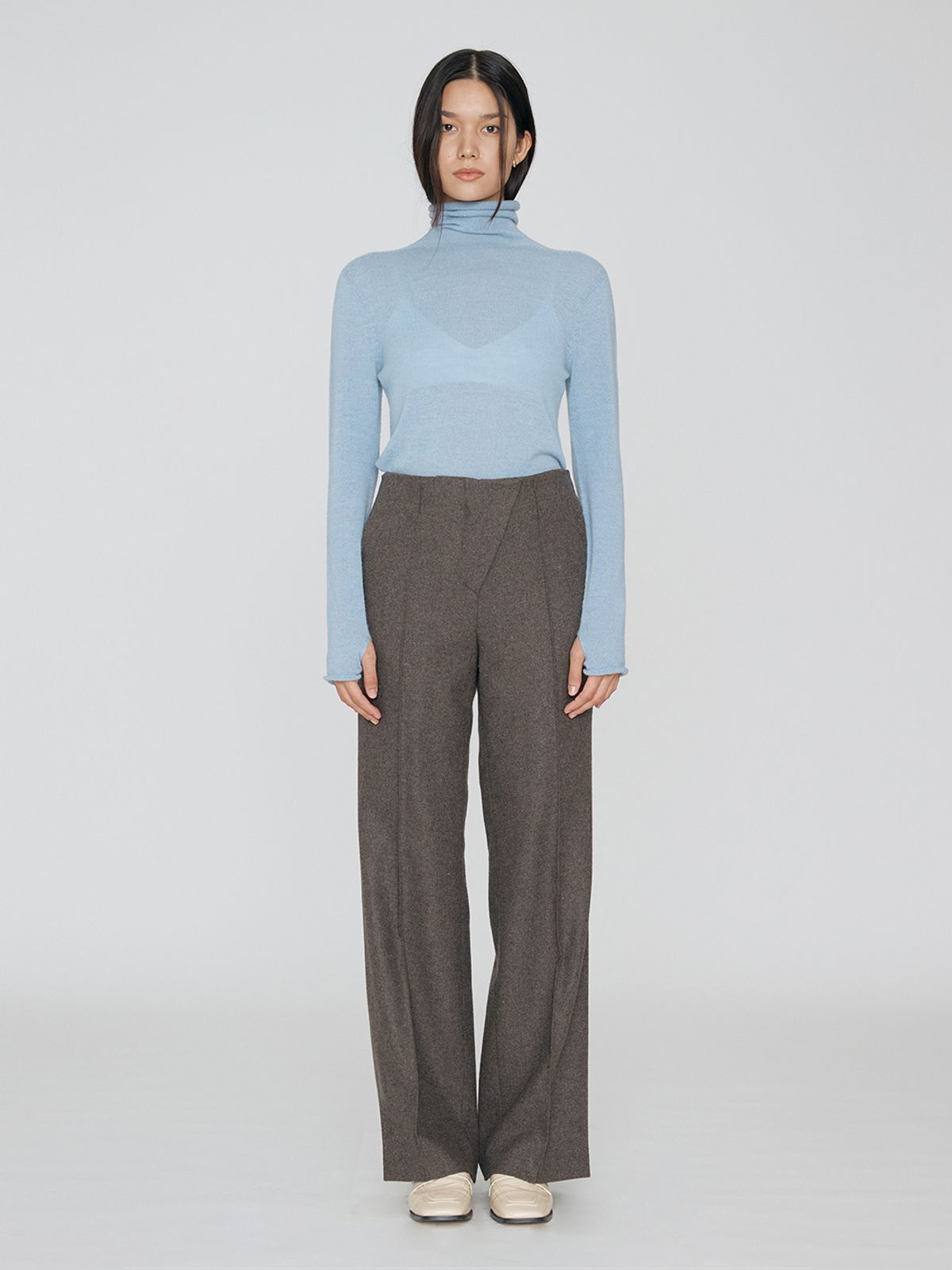 렘플레이스먼트(REMPLACEMENT) OBLIQUE LINE TROUSERS - MELANGE BROWN