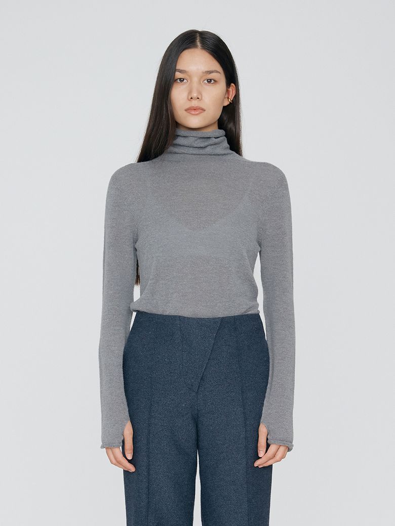FINGER HOLE TURTLE NECK - GREY