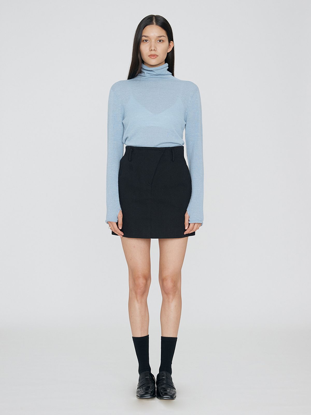 렘플레이스먼트(REMPLACEMENT) OBLIQUE LINE SKIRT - BLACK