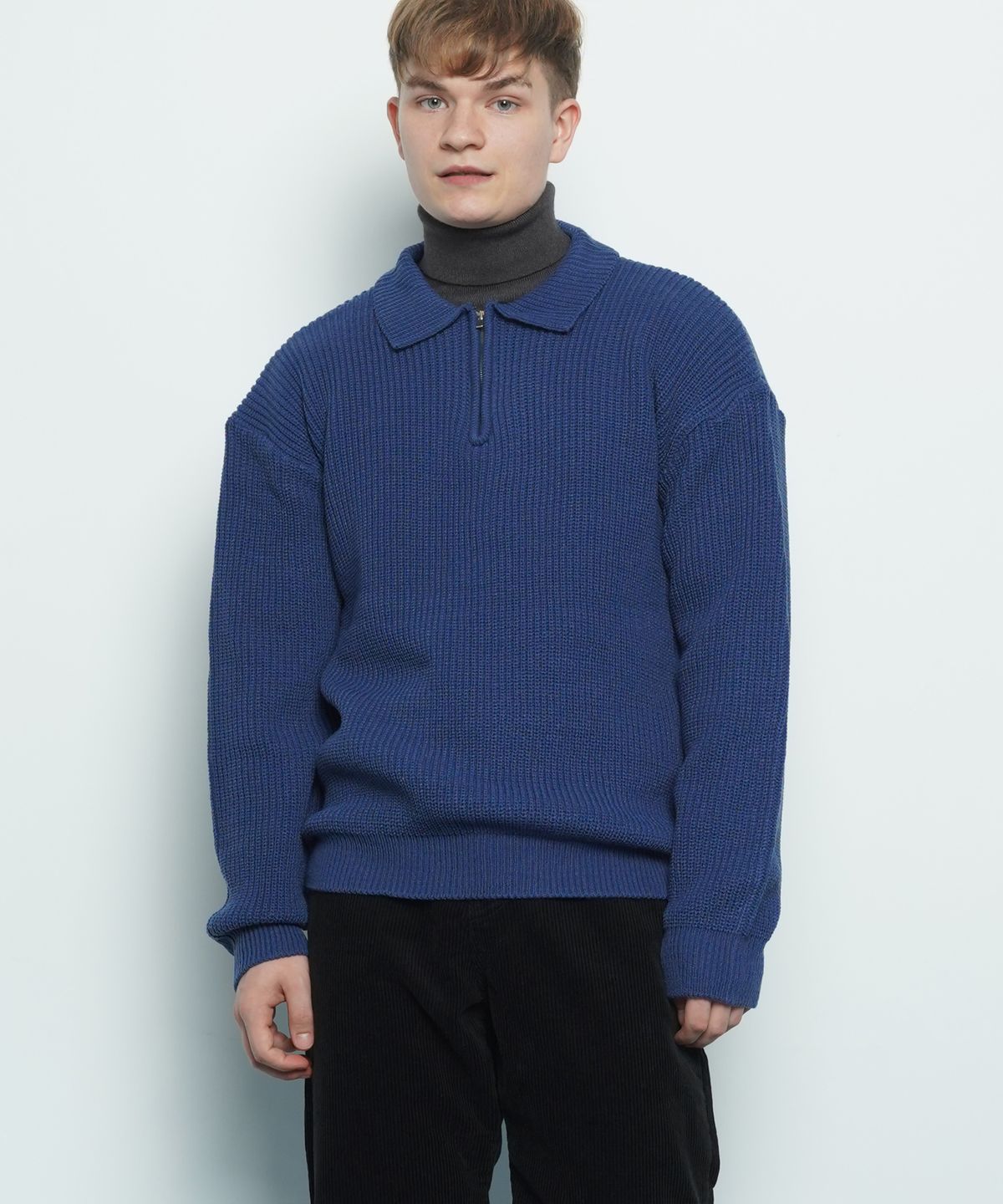에이본(THE-ABON) M506 collar zipup knit blue