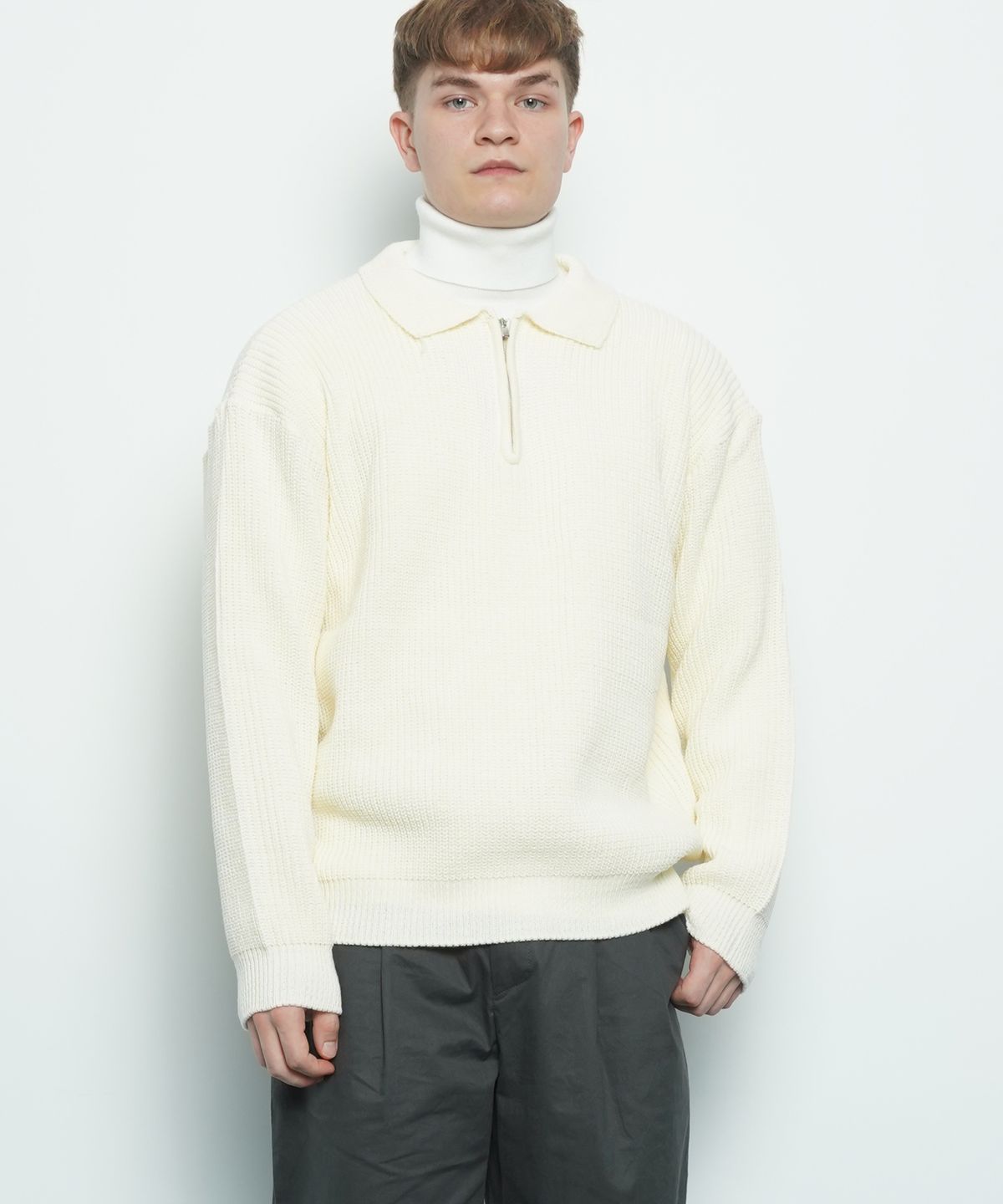 에이본(THE-ABON) M506 collar zipup knit ivory