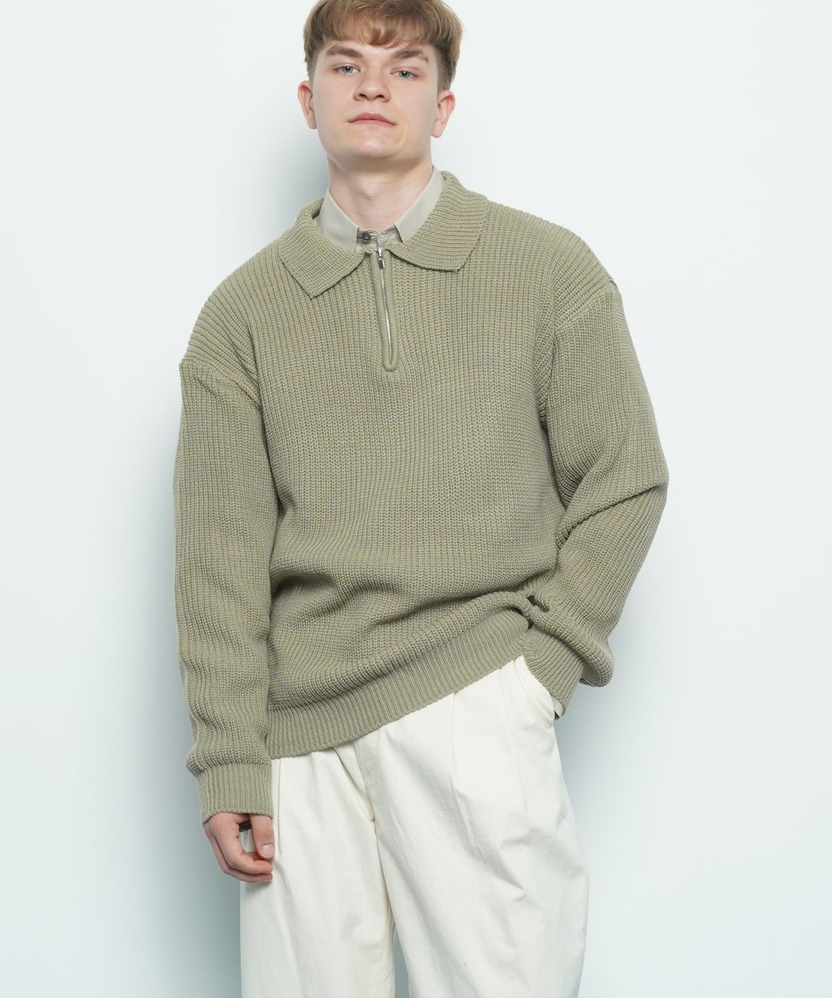 에이본(THE-ABON) M506 collar zipup knit khaki