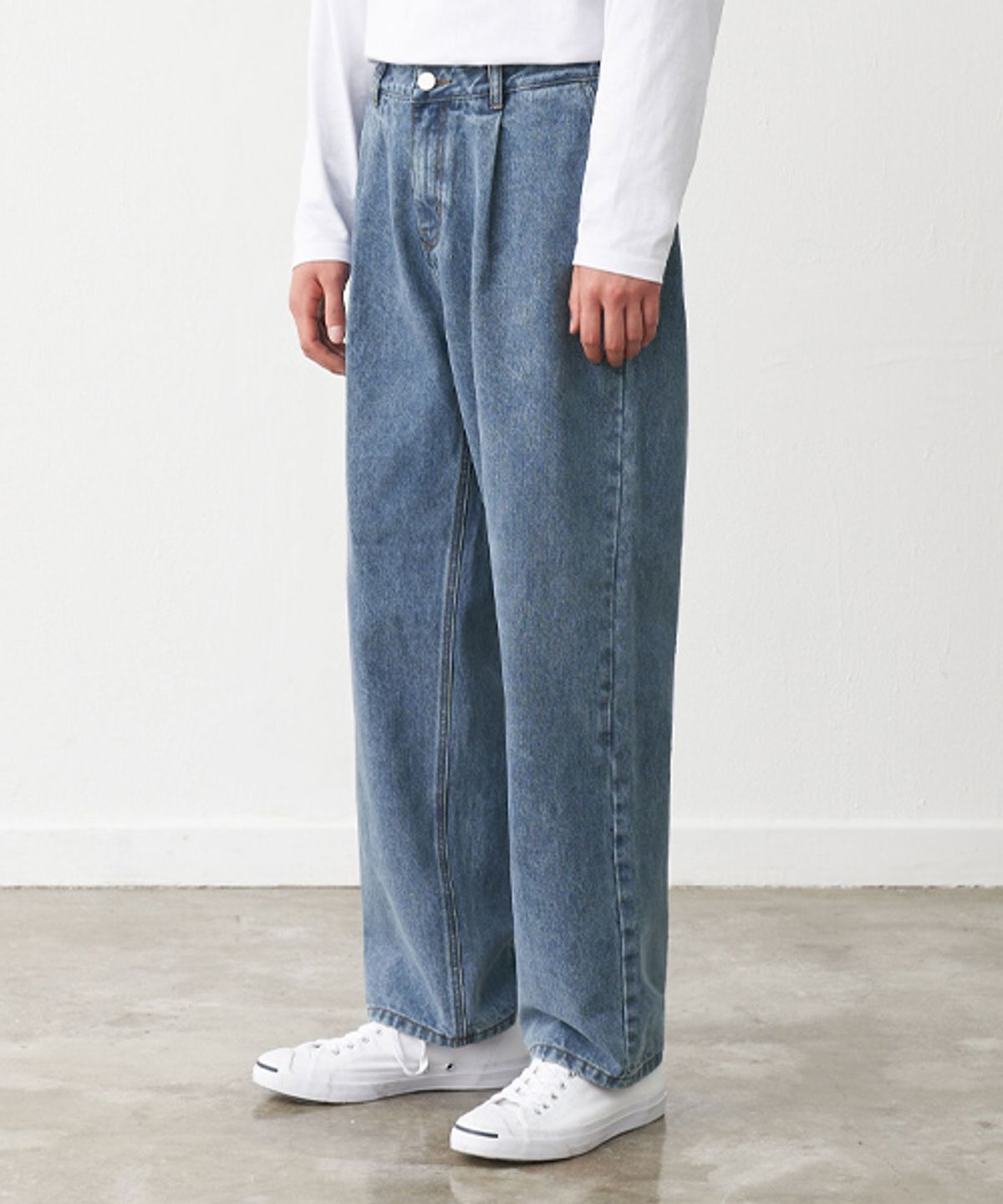 토피(TOFFEE) [TYPE JEAN] 원턱 와이드 데님 팬츠 (LIGHT BLUE)