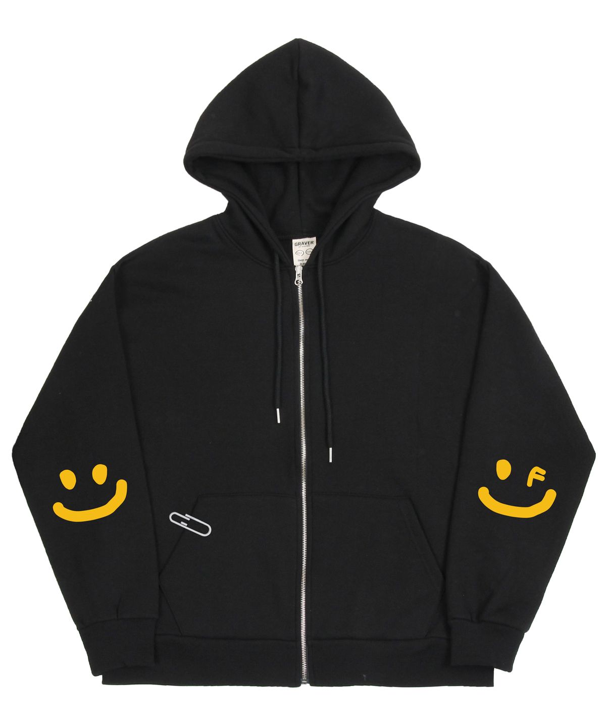 그레이버(GRAVER) [UNISEX]엘보우 드로잉스마일 후드집업_블랙