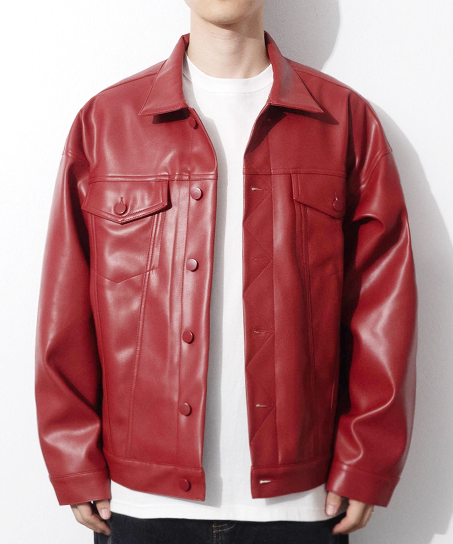 ARCHIVIO レッドジャケット サイズ48☆新品☆ MUSINSA | QT8 GARMENTS GB Synthetic Leather Trucker Jacket (Red)