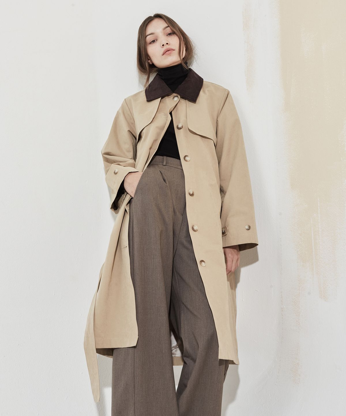 마나비스세븐(MANAVIS7) Corduroy Point Trench Coat Beige