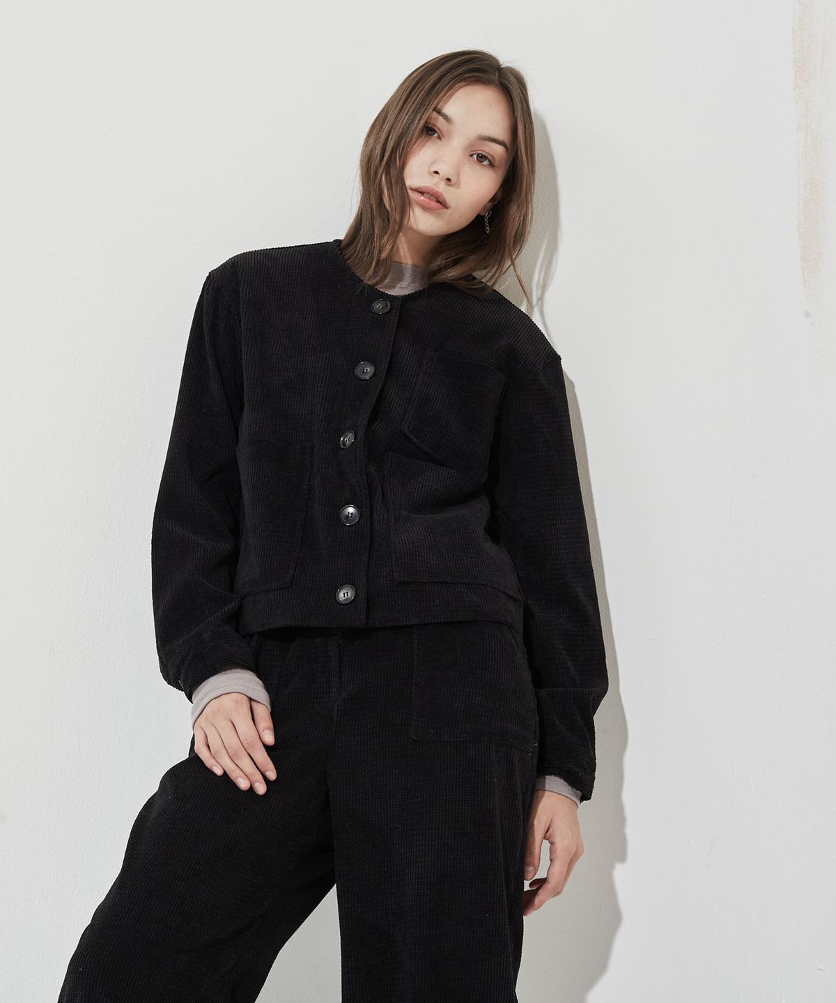 마나비스세븐(MANAVIS7) No Collar Corduroy Jacket Black