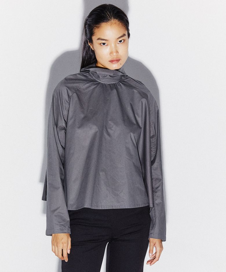 HIGH NECK COTTON SHIRT GRAY