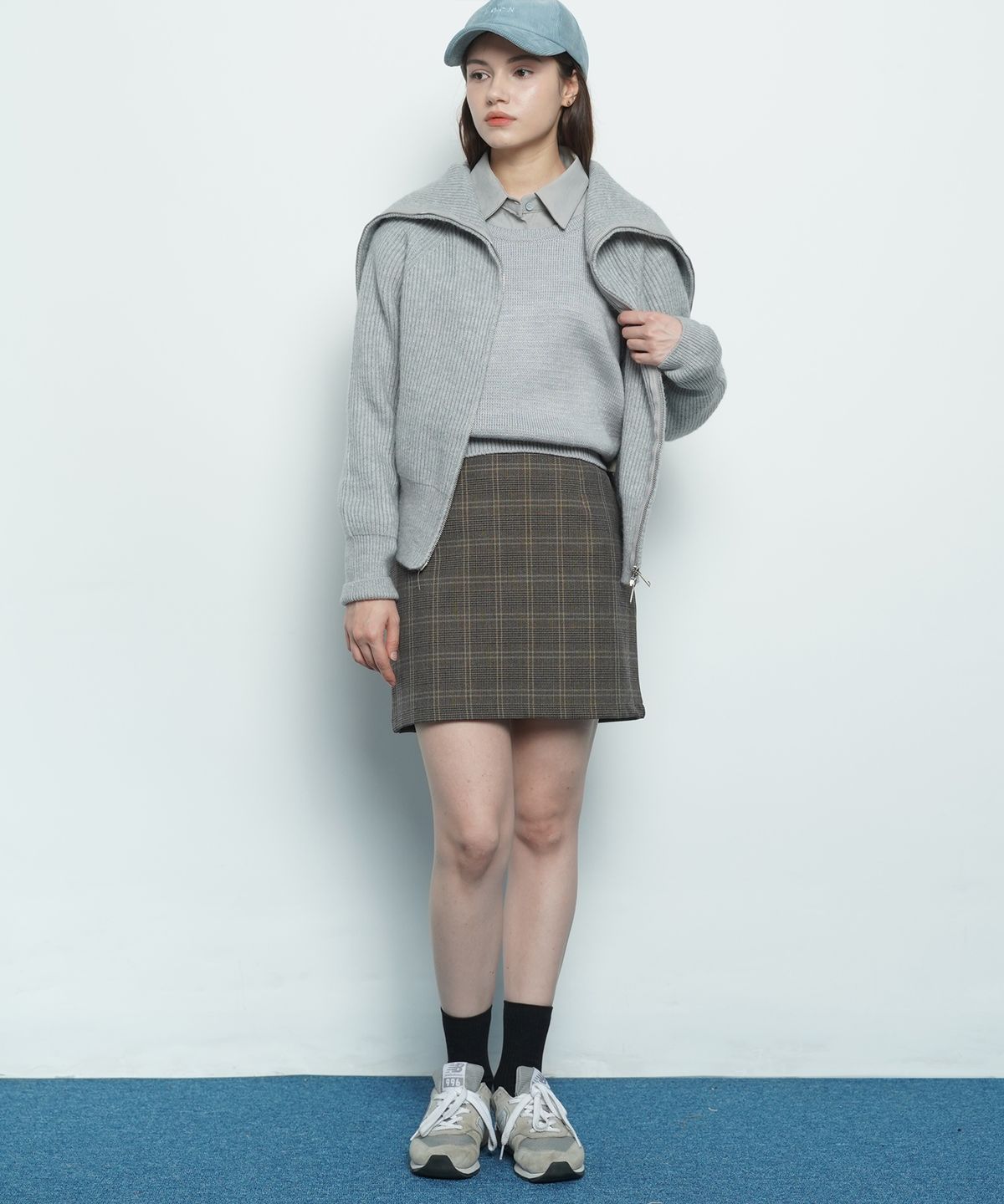 에이본(THE-ABON) W327 checkered mini skirt brown