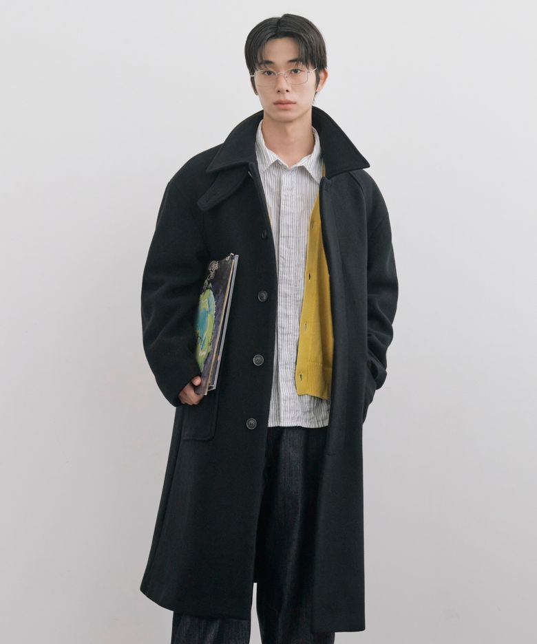 [데일리룸 PICK] [Drape Wool] 캐시미어블렌드 세미오버핏 발마칸 코트_블랙