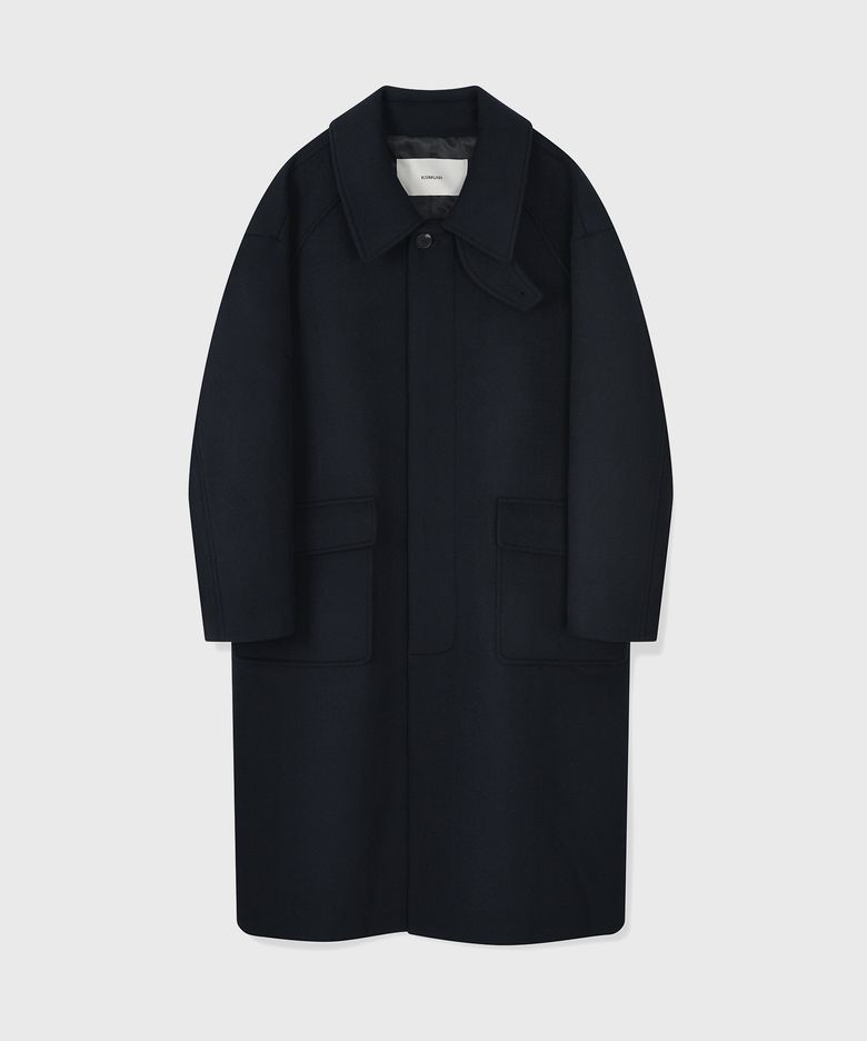 [WOOL 80] 울 세미오버핏 발마칸 코트_네이비