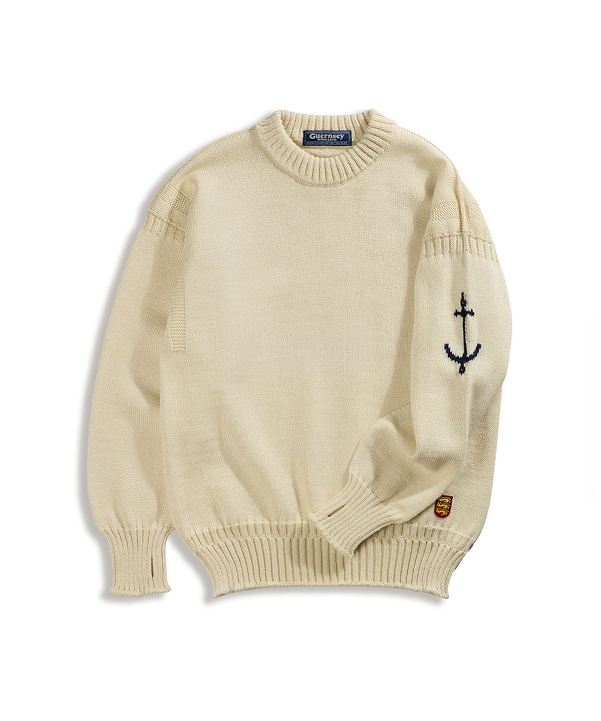 건지 울른스(Guernsey Woollens) 크루넥 홀가먼트 스웨터 - 아란