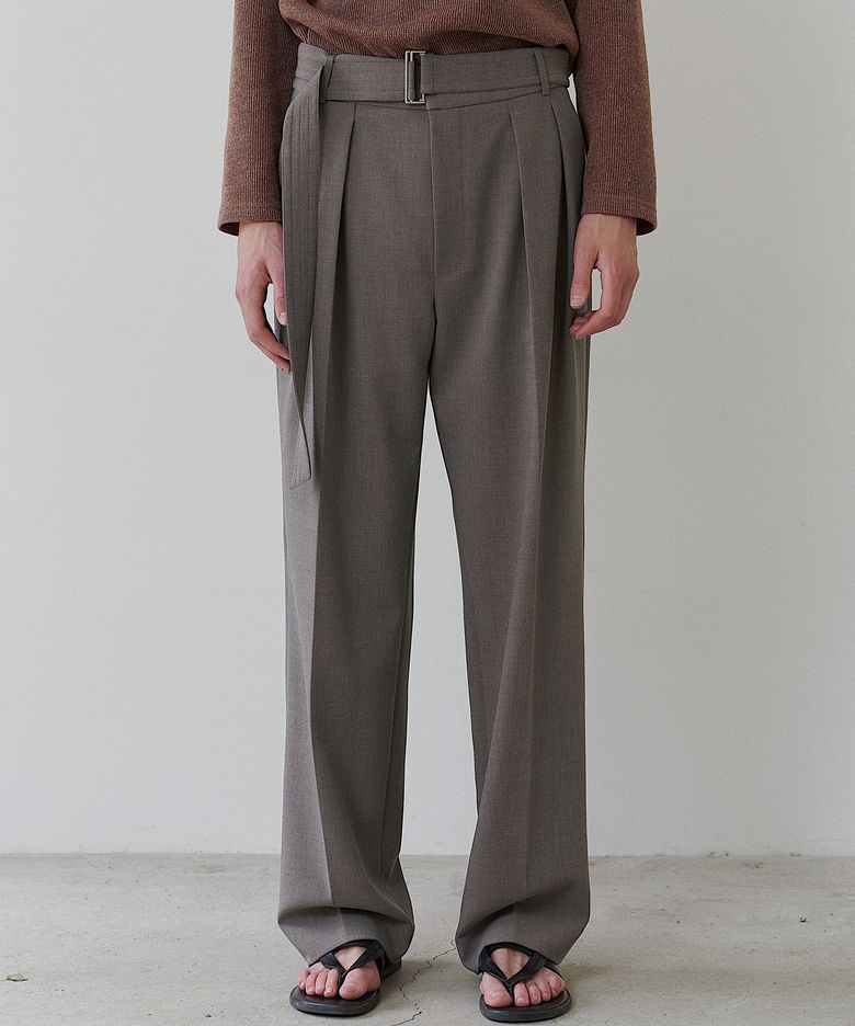 Belted two tuck Trousers in Warm Grey
