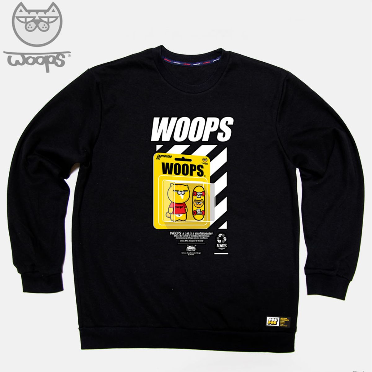 돌돌(DOLDOL) WOOPS-MTM-85 스케이트보드 고양이 웁스 캐릭터 맨투맨 긴팔티