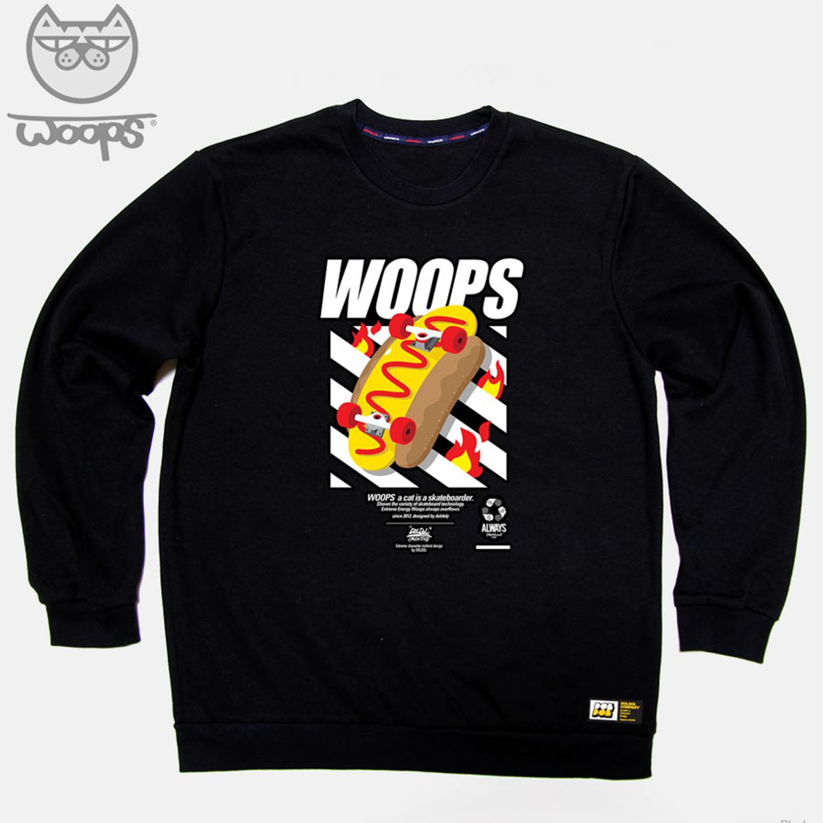 돌돌(DOLDOL) WOOPS-MTM-84 스케이트보드 고양이 웁스 캐릭터 맨투맨 긴팔티