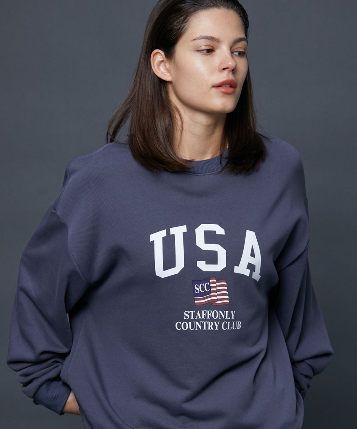 스텝온리(STAFFONLY) USA SWEATSHIRTS (WASHED NAVY)
