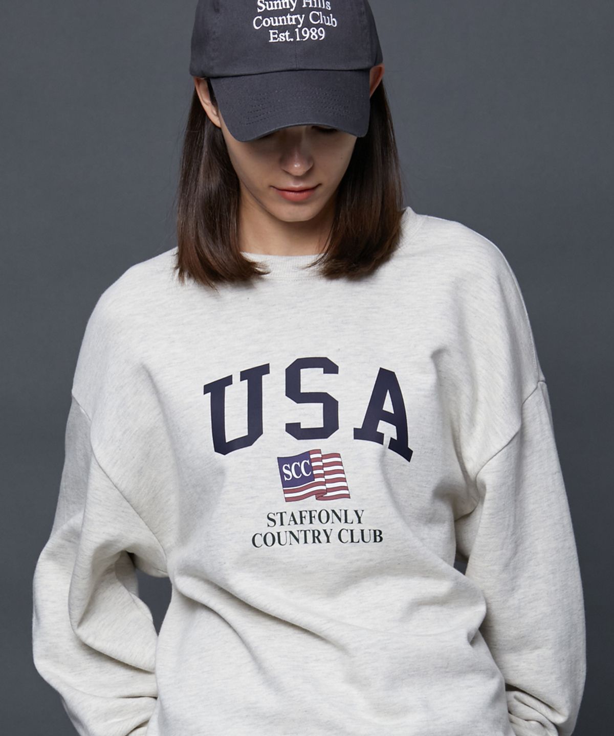 스텝온리(STAFFONLY) USA SWEATSHIRTS (MELANGE IVORY)