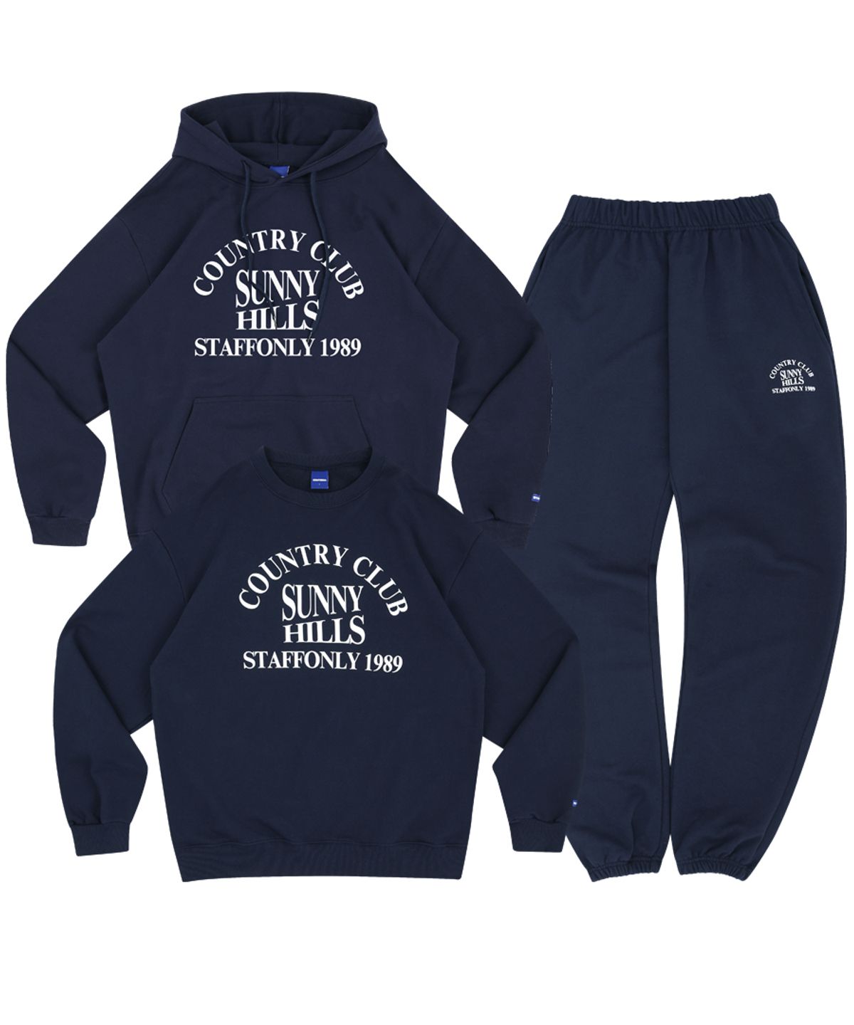 스텝온리(STAFFONLY) [SET] SUNNY HILLS SWEATS SET UP (NAVY)