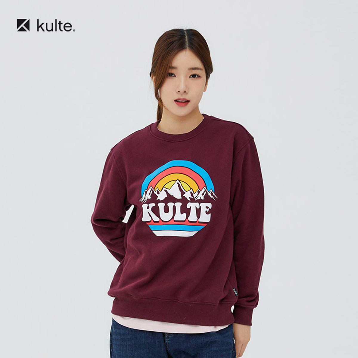 쿨트(KULTE) 018 레인보우 크루넥 맨투맨 와인
