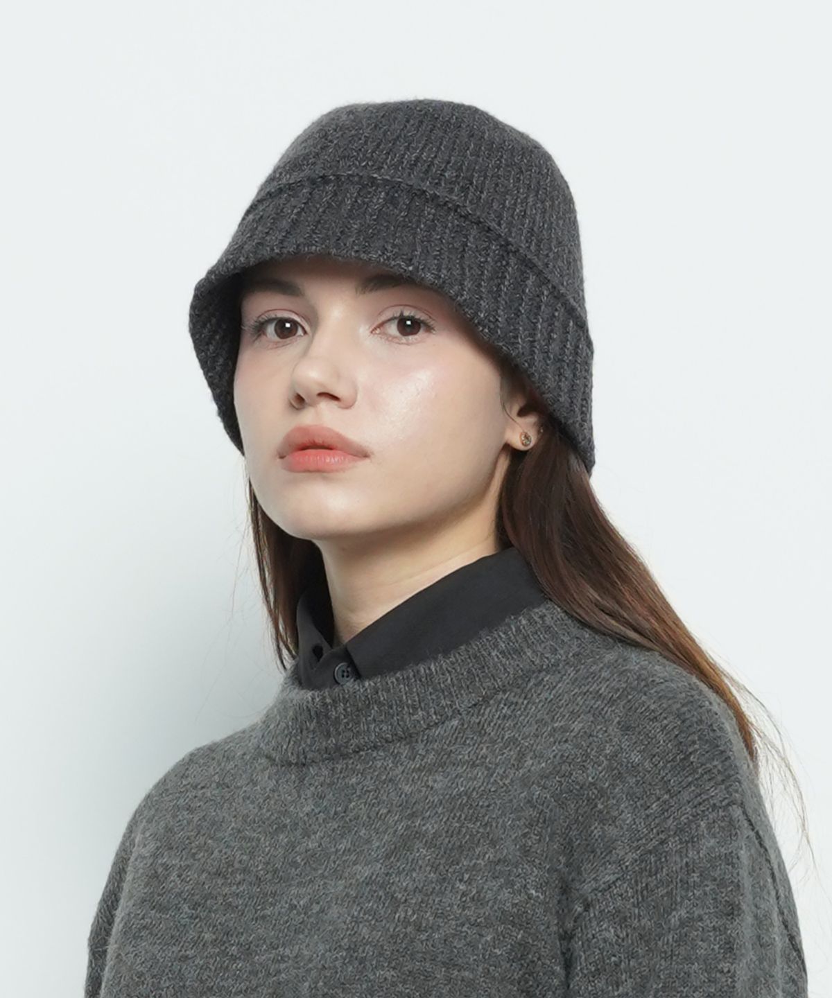 에이본(THE-ABON) MW212 line knit bucket hat charcoal